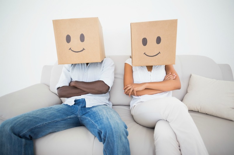 couple paper bag defensive bad marriage advice
