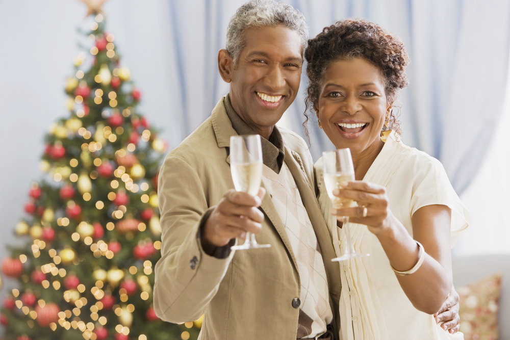 Older Couple Christmas Celebrate Party Cheers Wine Glasses successful marriage in the new year