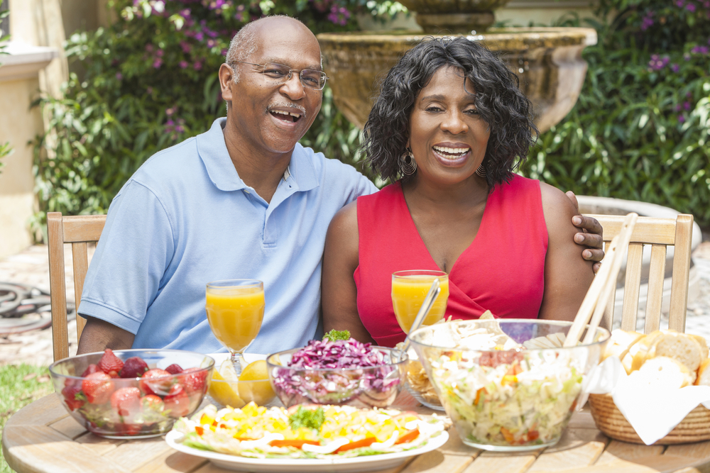 happy senior older elder black married couple eating food lunch dinner brunch happy smiling how to be grateful in relationships